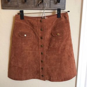 Button Front Suede Mini Skirt